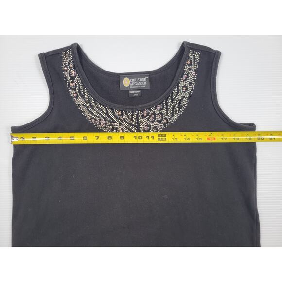 Vintage Christine Alexander Rhinestone Animal Print Black Tank Top Womens Large - Picture 5 of 5